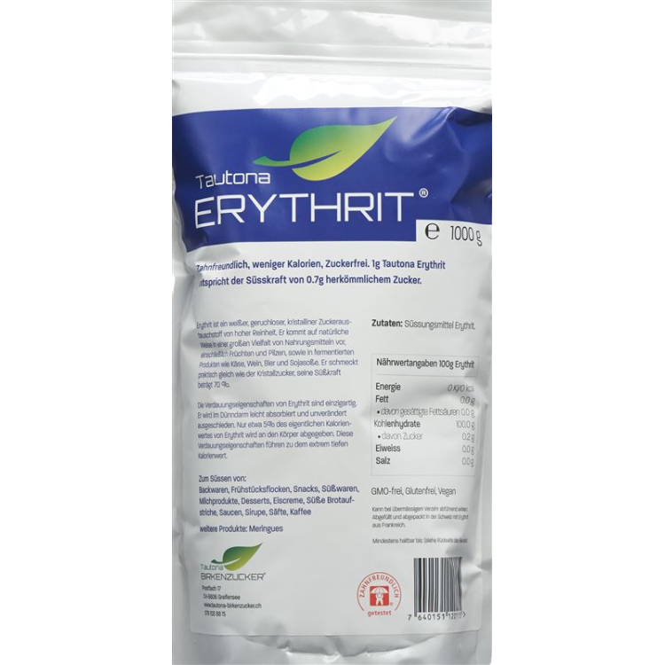 Tautona Erythrit Verschlussbeutel 1 kg