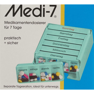 SAHAG Medi-7 Medidosierer 7 days 4 compartments turquoise D