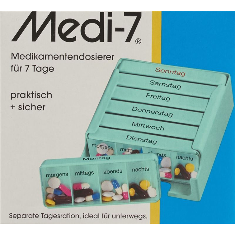 SAHAG Medi-7 Medidosierer 7 Tage 4 Fächer Türkis D