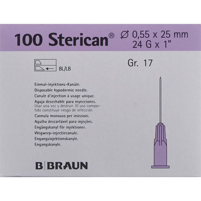 STERICAN Nadel 24G 0,55x25 mm lila Luer