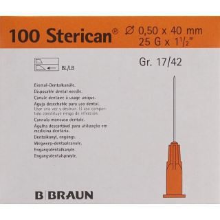 ម្ជុល STERICAN Dent 25G 0.5x40mm ពណ៌ទឹកក្រូច 100 កុំព្យូទ័រ