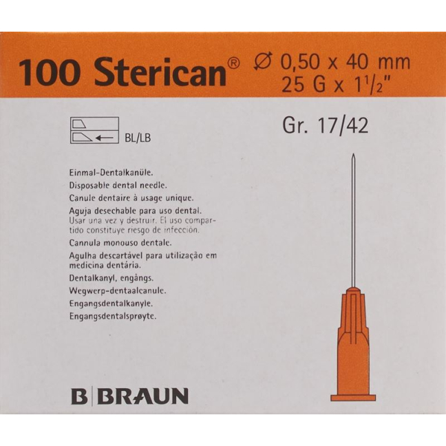 STERICAN nål Dent 25G 0,5x40mm oransje 100 stk