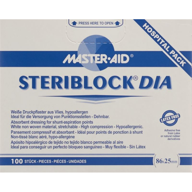 Steriblock 플리스 플라스터 86x25mm 멸균 100개