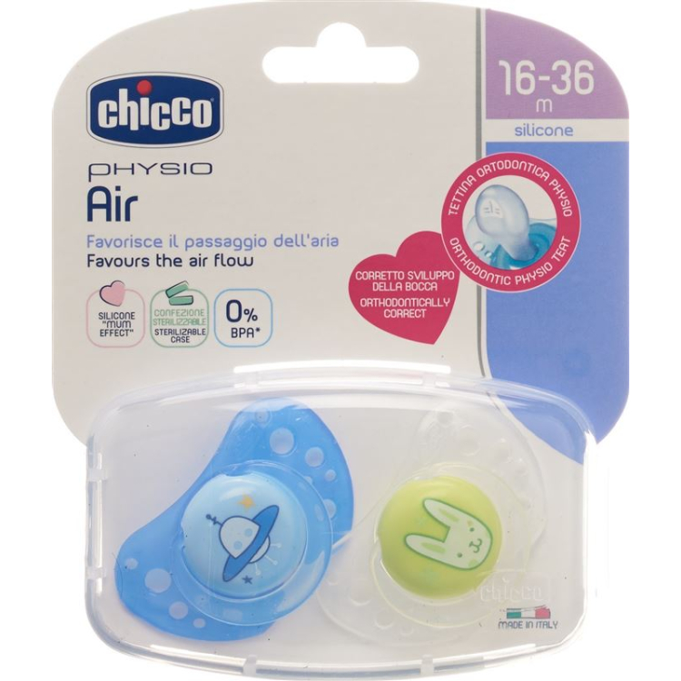 Chicco Physiological Soother silicone maxi BLUE 16-36m CASE IT / DE / FR 2 pcs