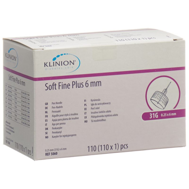 Aguja para pluma Klinion Soft Fine Plus 6mm 31G 110 uds