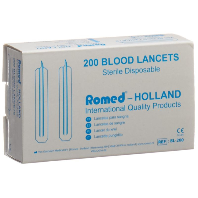 Lancetas de sangue Romed estéreis 200 unid.