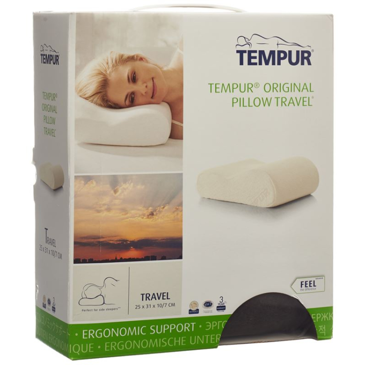 Tempur sayohat yostig'i 25x31x10 sm qopqoq velor kulrang