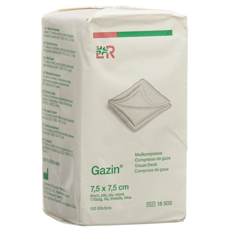 Gazin-gaskompresser 7,5x7,5cm 8 ganger usterile 100 stk.