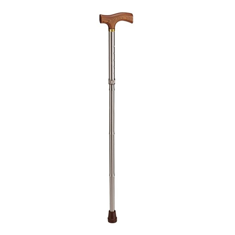 Sahag folding cane alu silver -100kg 85-95cm with Fritz handle timber 4-fold foldable