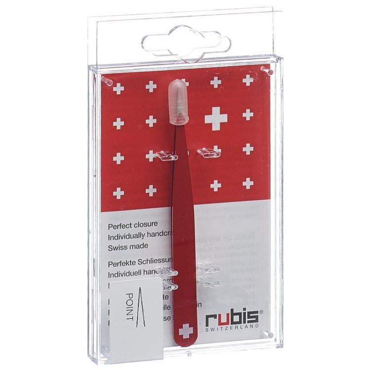 Rubis tweezers Swiss cross sharp red Inox