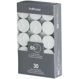 BALTHASAR tea lights with aluminum sheet white 6h 30 pcs