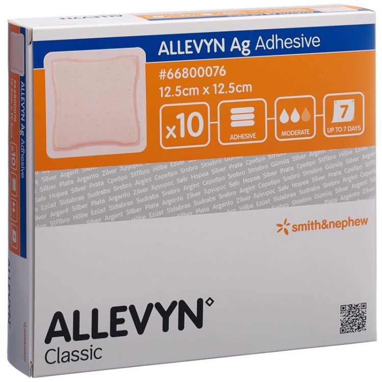 Allevyn Ag წებოვანი ჭრილობის კომპრესა 12,5x12,5 სმ 10 ც.