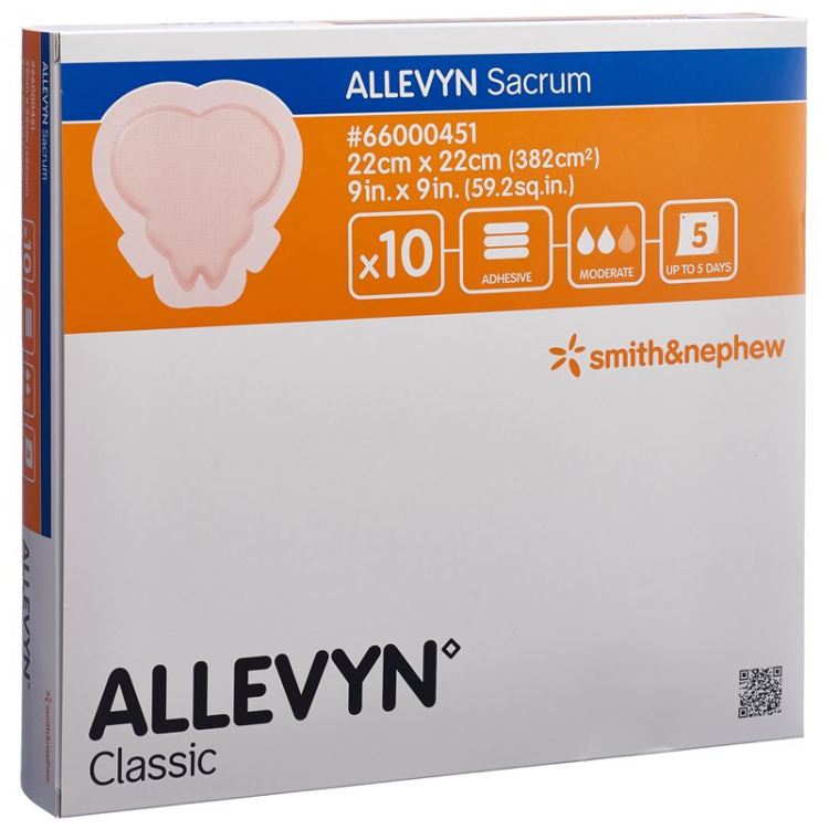 Allevyn Adhesive Sacrum Dressing 22x22cm 10 stk