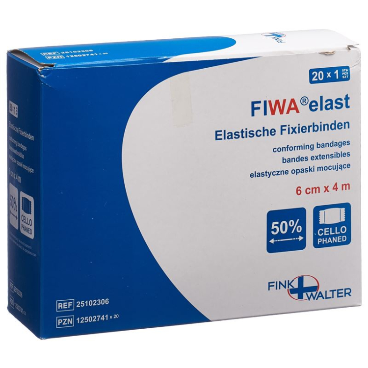 FIWA elastic fixation 6cmx4m white individually packaged in CELLUX 20 pcs