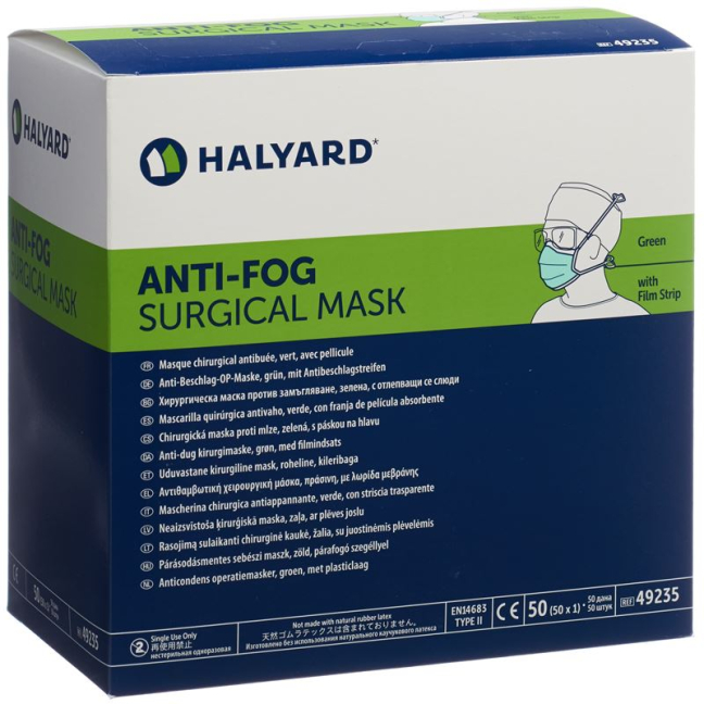 Halyard surgical mask anti fog green type II disp 50 pcs