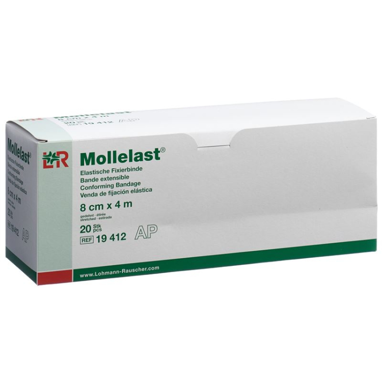 Mollelast elastinis fiksavimo tvarstis 8cmx4m baltas 100 vnt