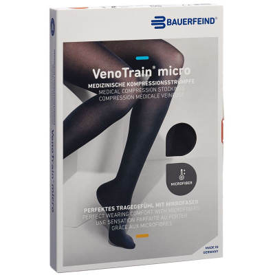 VenoTrain MICRO A-G KKL2 S plus / long closed toe black adhesive tape tufts 1 pair