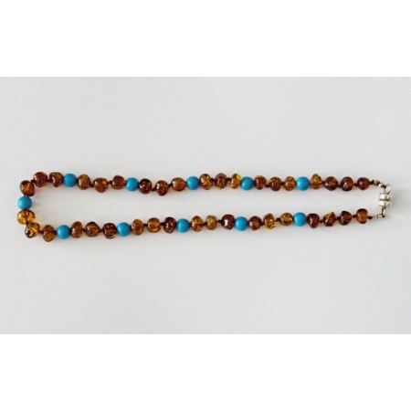 Amberstyle lanac za cuclu sa svijetloplavim drvenim perlama