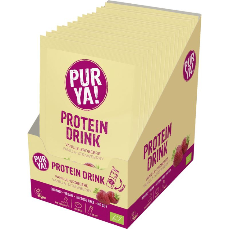 Purya! Minuman Protein Vegan Vanila Strawberi Organik Ds 550 g