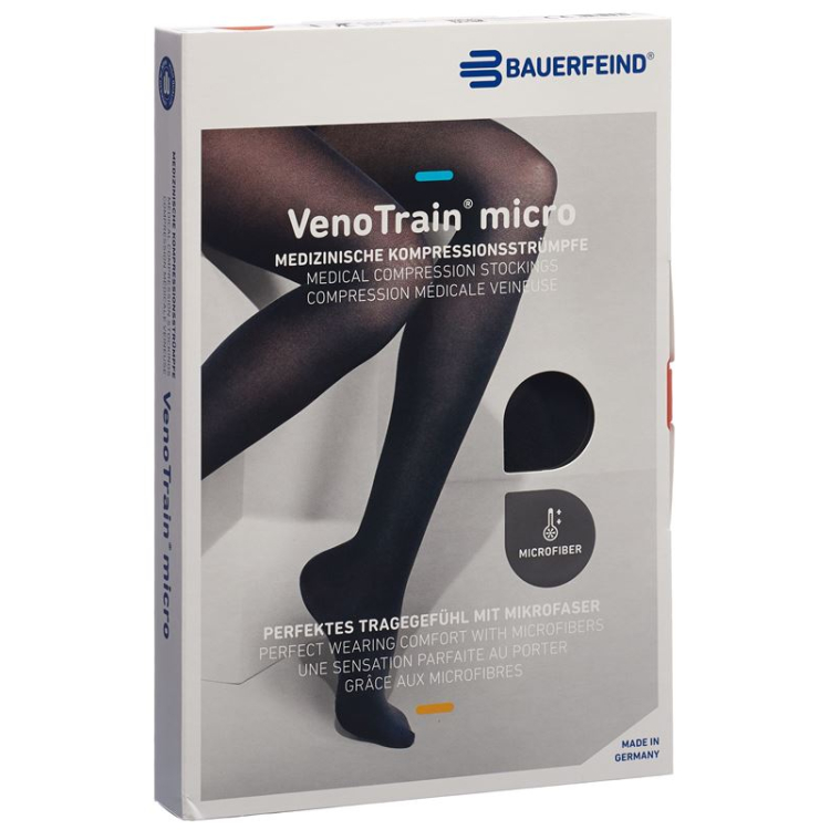 VenoTrain MICRO A-G KKL2 L plus / short closed toe black pressure-sensitive tape tufts 1 pair