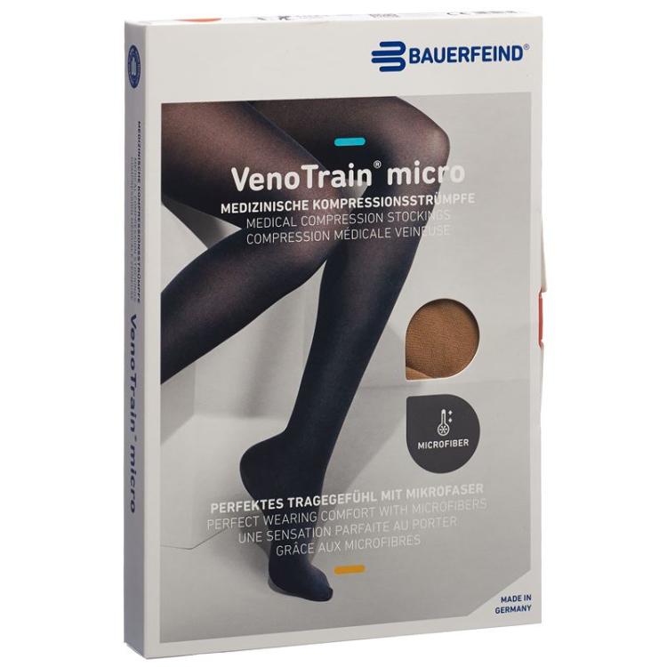 VenoTrain MICRO A-G KKL2 M plus / short closed toe caramel adhesive tape tufts 1 pair