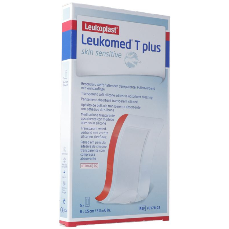 Leukomed T plus hudfølsom 8x15cm 5 Stk