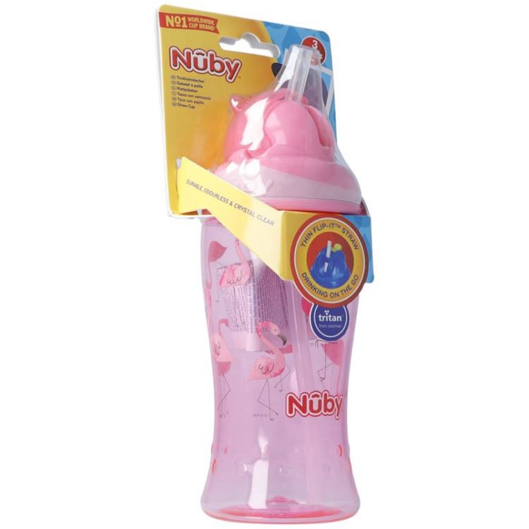 NUBY Flip-It Trinkhalmbecher TRITAN 360ml RÓZSASZÍN