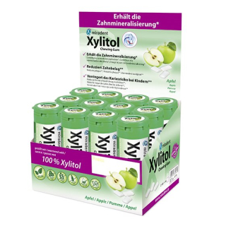 Goma de mascar Miradent Xylitol para crianças apple display 12 latas de 30 p