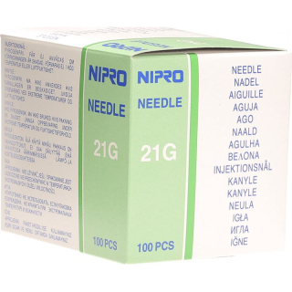 Nipro cânulas descartáveis ​​0,8x70mm 21Gx2 3/4 vert 100 unid.