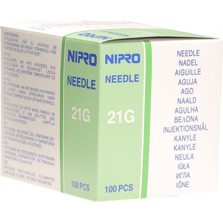 Nipro canules jetables 0.8x70mm 21Gx2 3/4 vert 100 pcs
