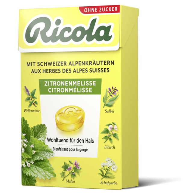 Конфеты Ricola Zitronenmelisse ohne Zucker mit Stevia Box 50 г