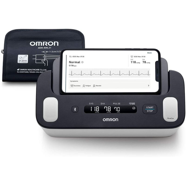 Omron Blutdruck Oberarm Толық ЭКГ-функциясын біріктіру OMRON Connect қолданбасы инклюзивті тегін қызмет көрсету