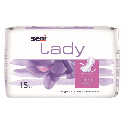 Seni Lady Super Einlage atmungsactive anatomické 18x37cm 5 kvapiek 15 Stk