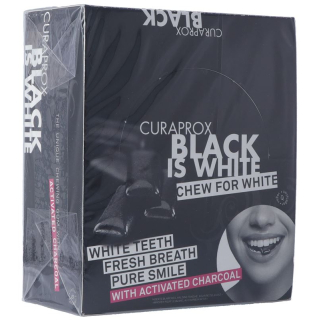Curaprox Black is White chewing gum display with 12 blister
