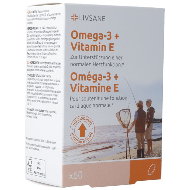 Livsane 오메가-3 + 비타민 E 캡슐 CH 버전 60 Stk