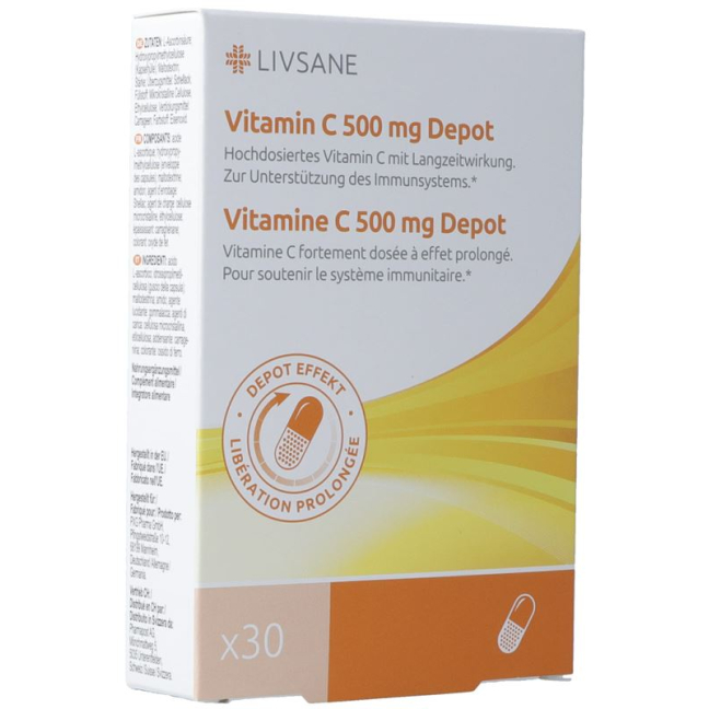 Livsane Витамин С Depot Kaps 500 мг CH нұсқасы 30 Stk