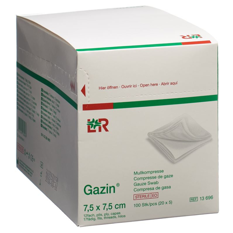 Gazin gasbind kompresser 7,5x7,5cm 12 ganger sett sterilt 20 x 5 stk.