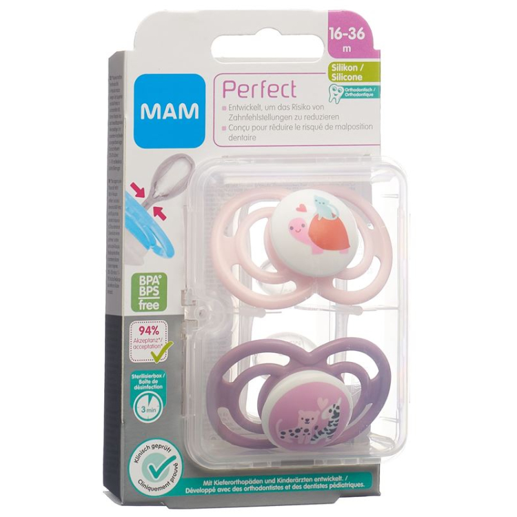 MAM Perfect Nuggi Silikon 16-36m გოგონა