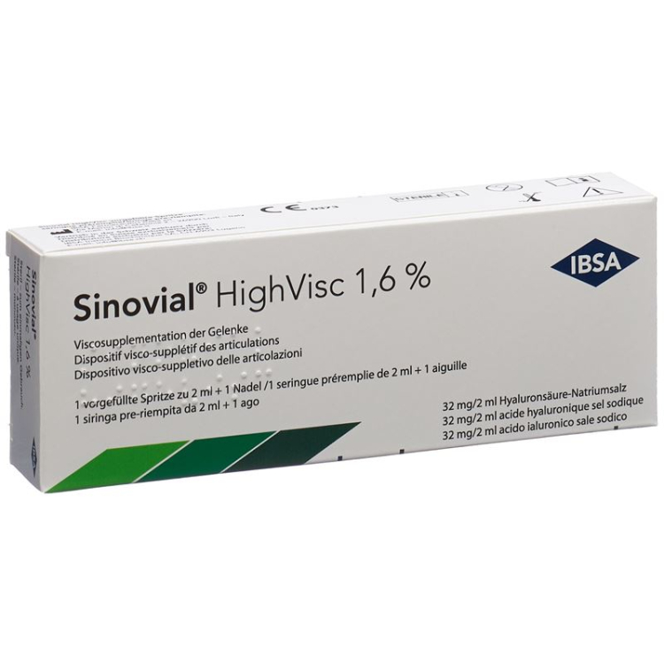 Sinovial HighVisc Inj Lös 1.6٪ Fertspr 2 ml