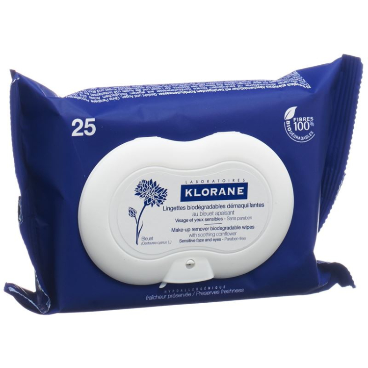 Toalhetes desmaquilhantes biodegradáveis ​​Klorane Bleuet 25 unid.