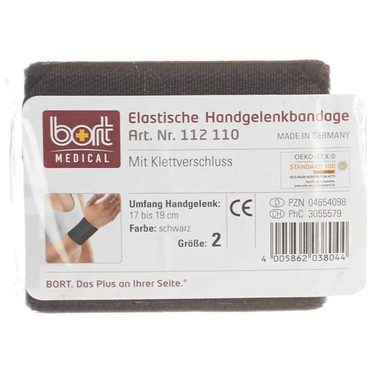 BORT polsbandage klittenband 8 cm maat 2 -19cm zwart