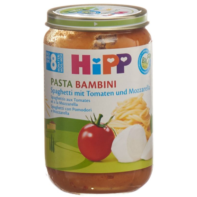 Hipp Pasta Bambini spaghetti with tomato and mozzarella eight months 220 g