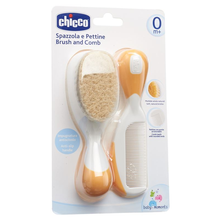 Chicco comb and brush សិតសក់ធម្មជាតិពណ៌ទឹកក្រូច 0m+