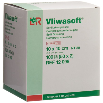 Vliwasoft slitskompresser med y-snitt 10x10cm steril 50 x