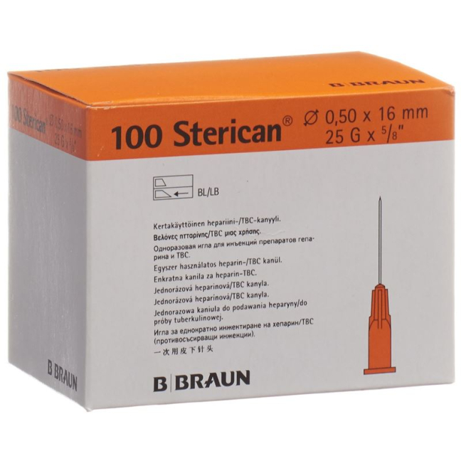 STERICAN Nadel 25G 0,50x16mm oranssi Luer