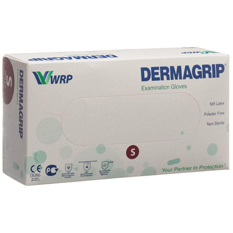 Dermagrip Examination Gloves Latex S unsteriilsed 100 tk