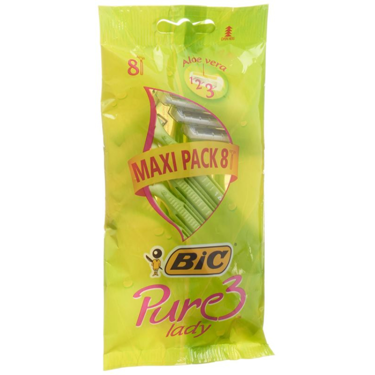 BiC Pure Lady 3 blade საპარსი ქალის maxi პაკეტი ჩანთა 8 ცალი