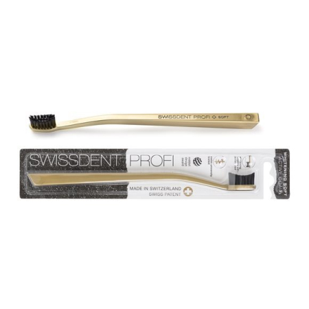 Swiss Dent Whitening toothbrush bristles activated carbon gold