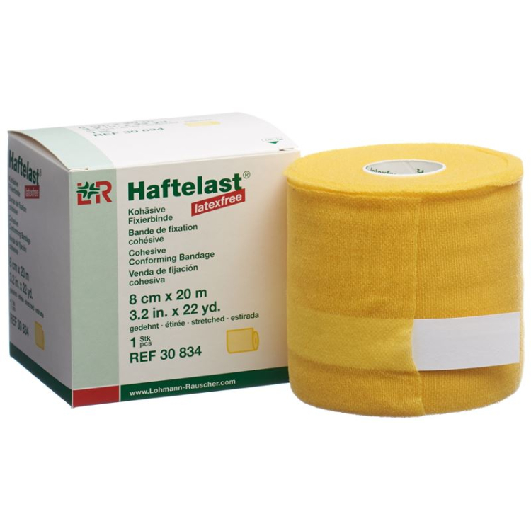 Haftelast latexvrij cohesief fixatiezwachtel 8cmx20m geel 6 st