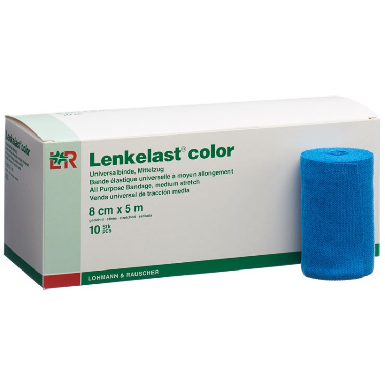 Lenkelast kleur medium-stretch universeel verband 8cmx5m blauw 10 st